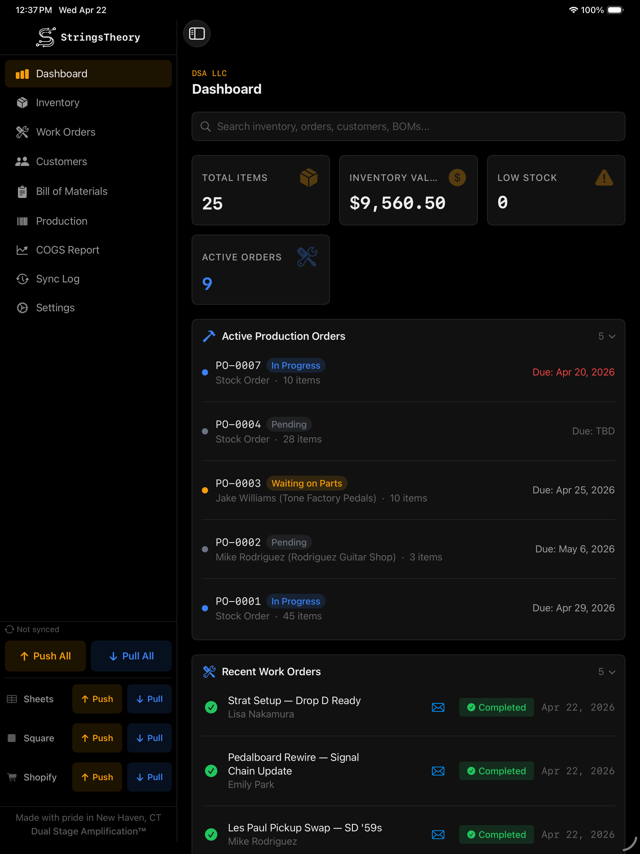 StringsTheory Dashboard on iPad