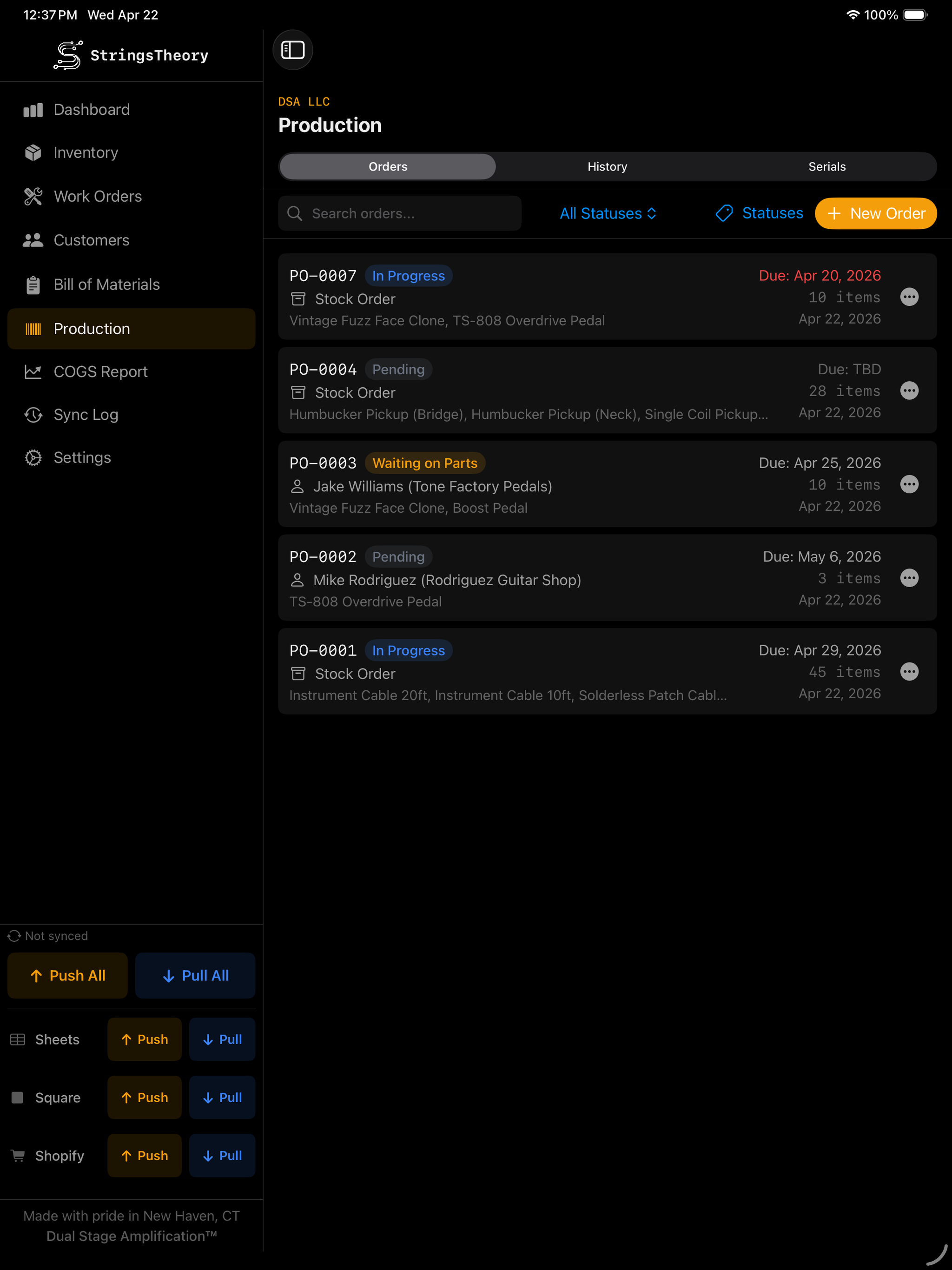 StringsTheory production tracking on iPad