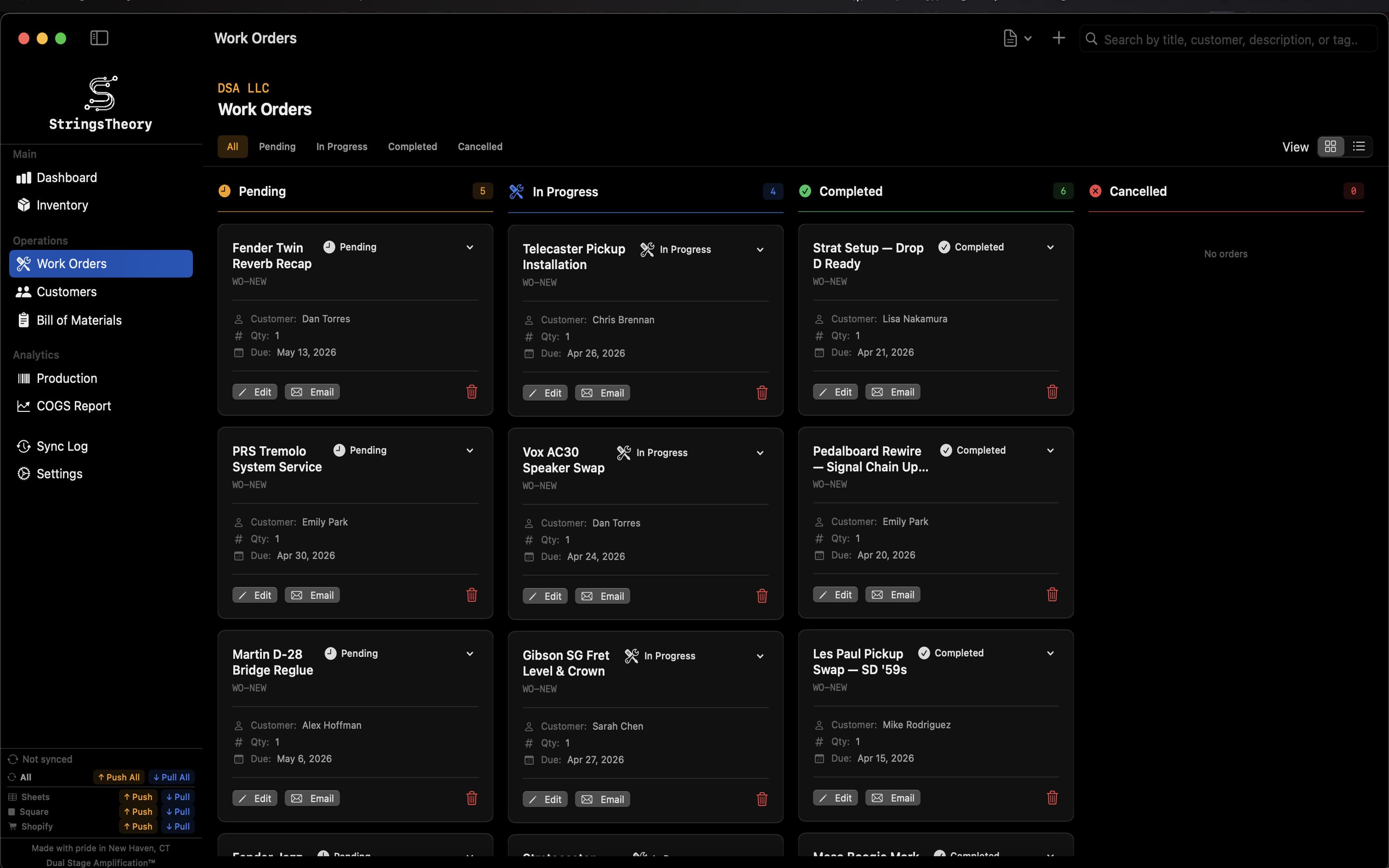 StringsTheory work order Kanban board on Mac