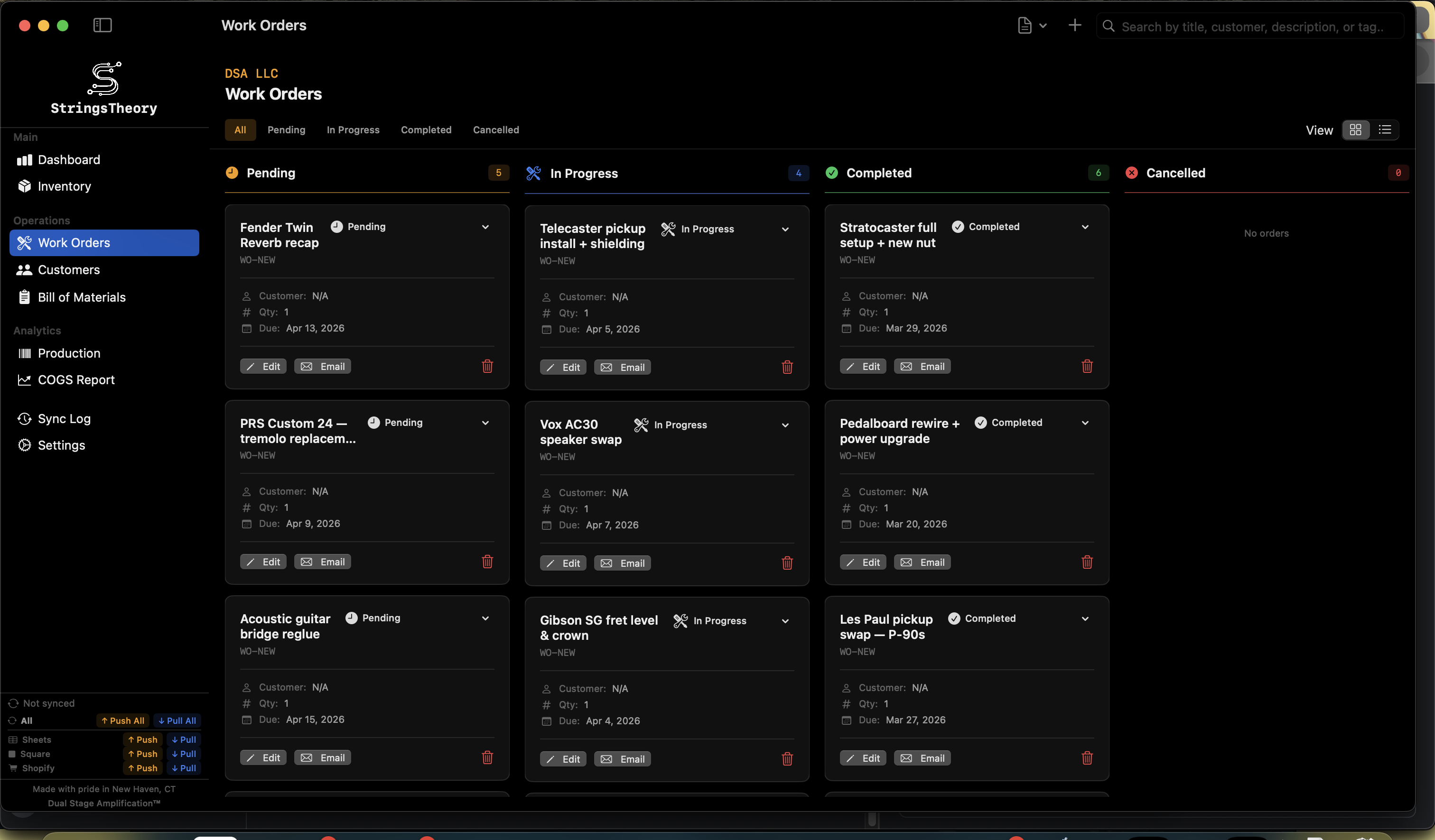 StringsTheory work order Kanban board on Mac