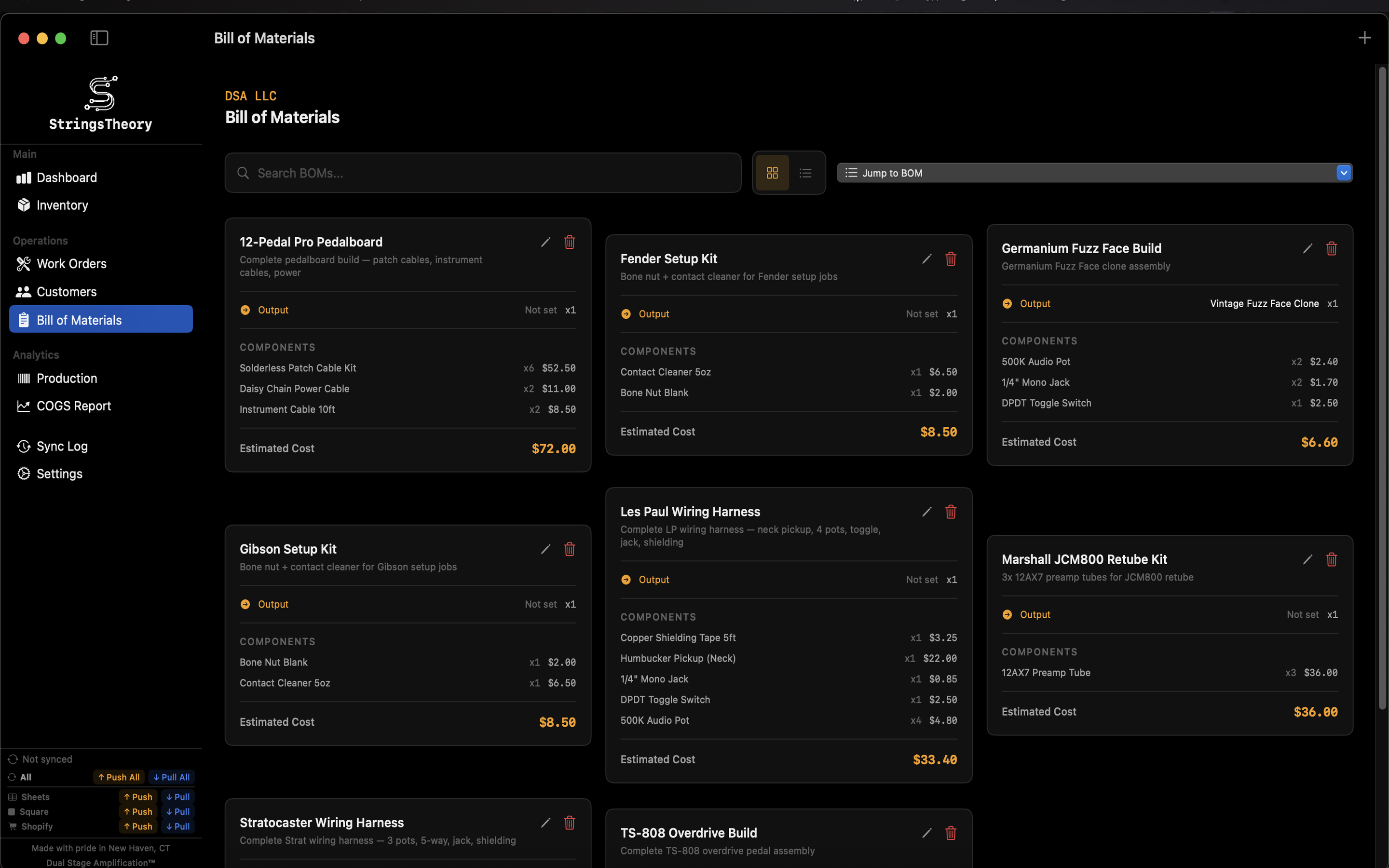 StringsTheory bill of materials on Mac