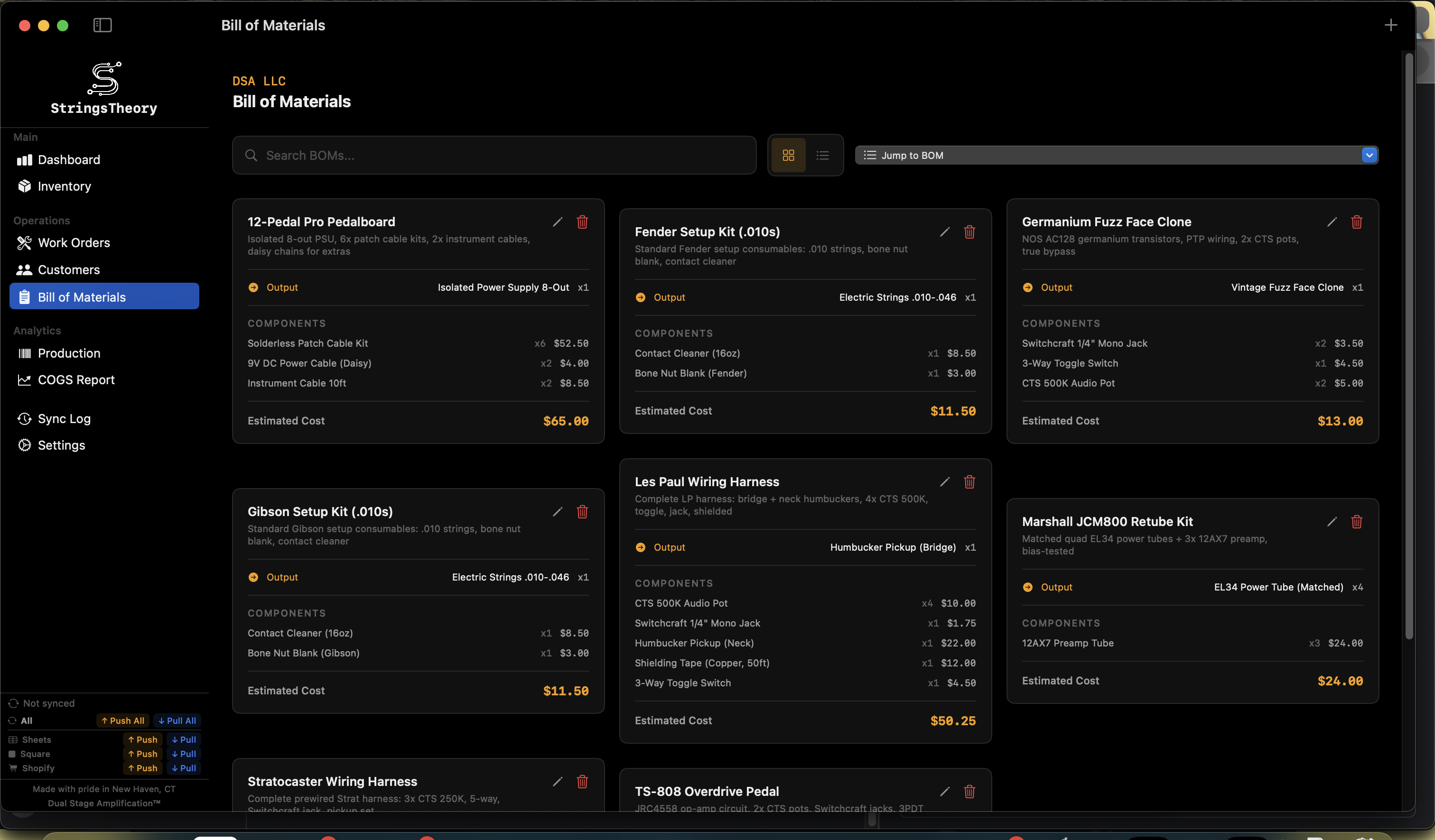 StringsTheory bill of materials on Mac