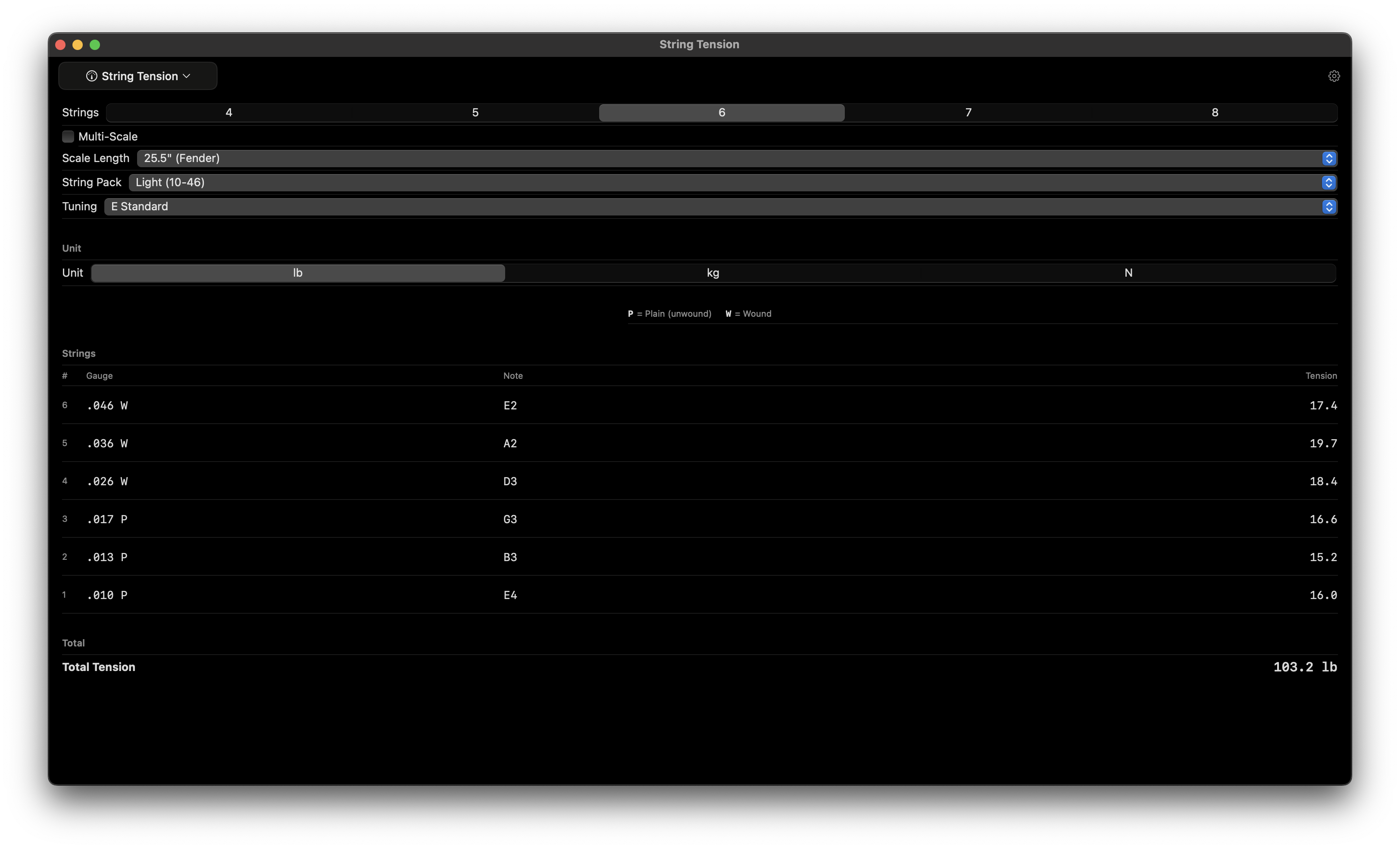 String tension calculator on Mac